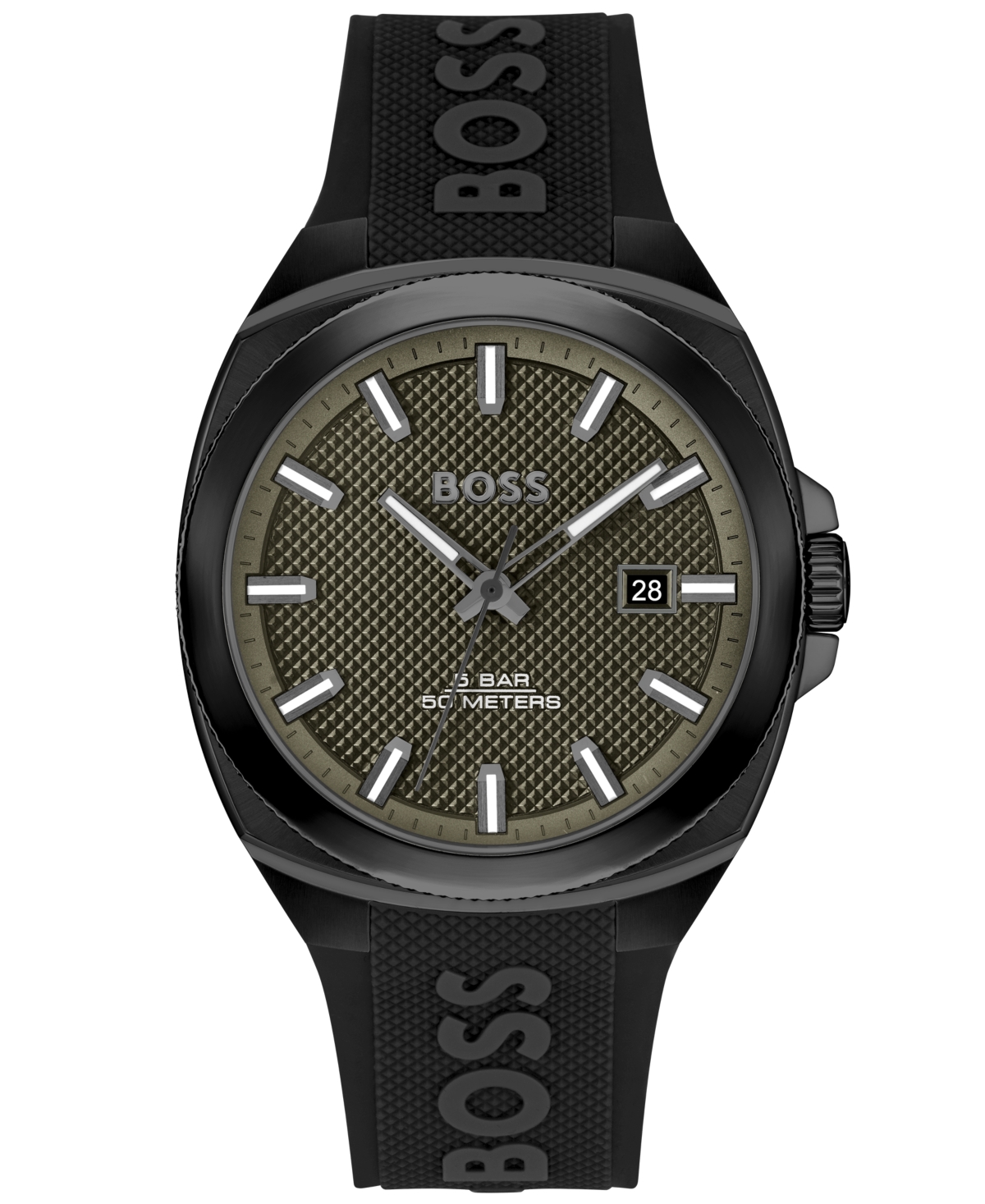 Shop Hugo Boss Boss Men's Walker Quartz Basic Calendar Black Silicone Watch 41mm