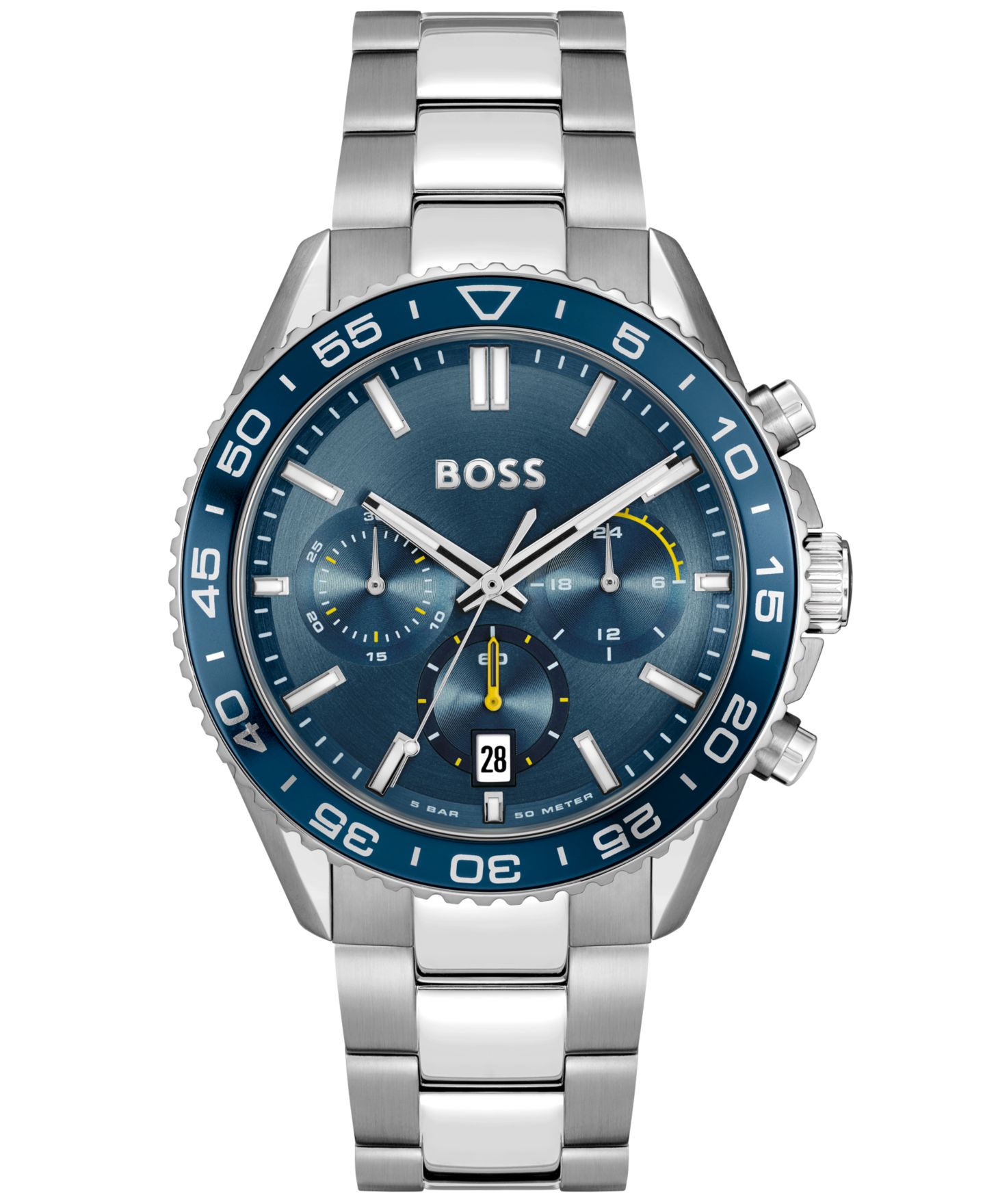 Мужские часы Hugo Boss Runner Quartz Chrono Silver-Tone Stainless Steel Watch 44mm — фото 1