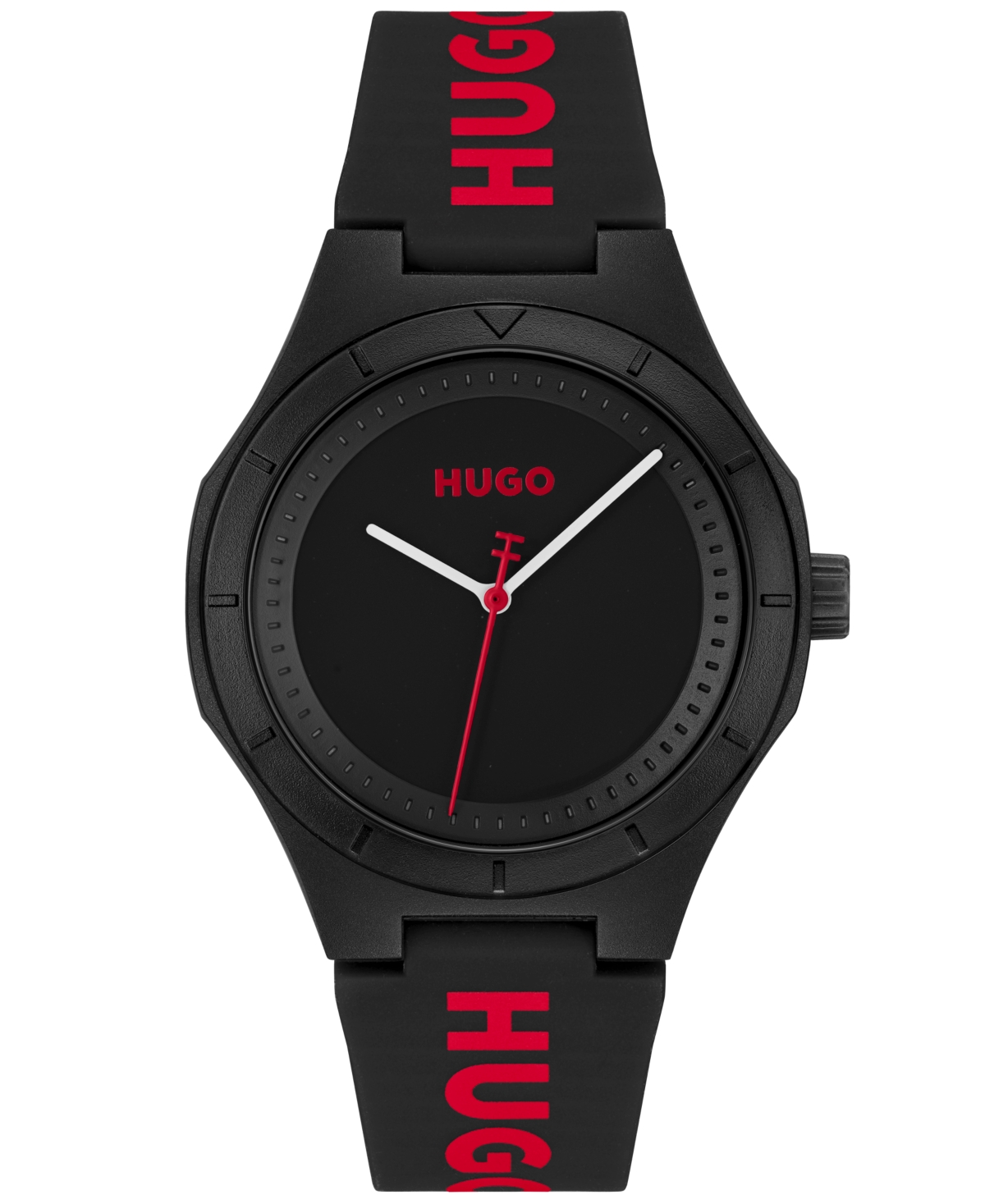 Shop Hugo Men's Lit For Him Quartz Black Silicone Watch 42mm