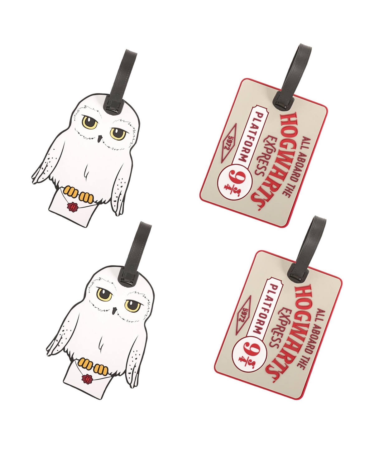 Luggage Tag Hedwig The Owl and Hogwarts Express Platform 9-3/4 Pvc Travel Tags Gifts - Set of 4 - White, red