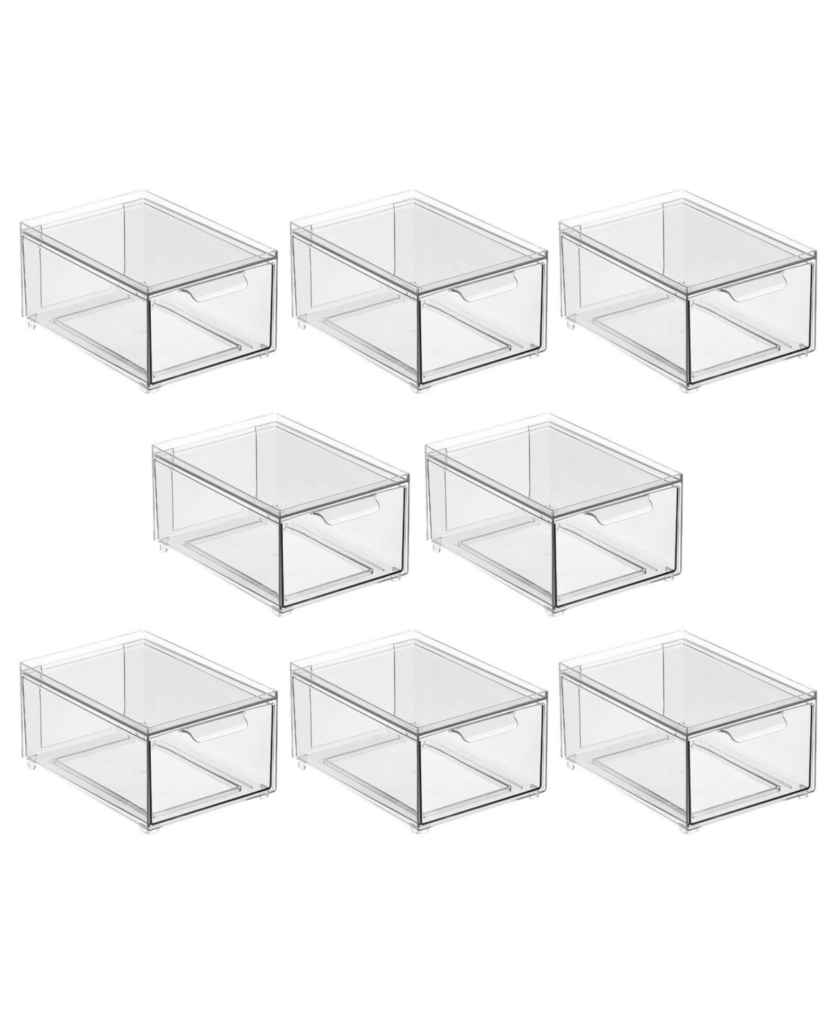 mDesign Stacking Plastic Storage Kitchen Bin with Pull-Out Drawer, 8 Pack,- Clear