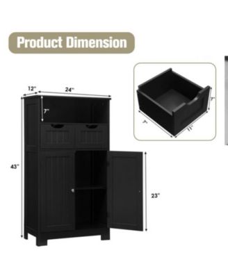 24x12x43 inches Wooden Bathroom Side Cabinet with 2 Drawers and 2 Doors for Extra Storage