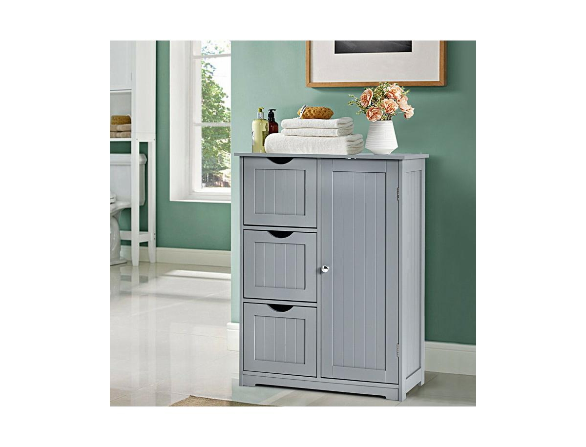 Bathroom Floor Cabinet Side Storage Cabinet with 3 Drawers and 1 Cupboard