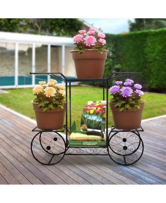 Flower Cart Pot Display Rack - Black