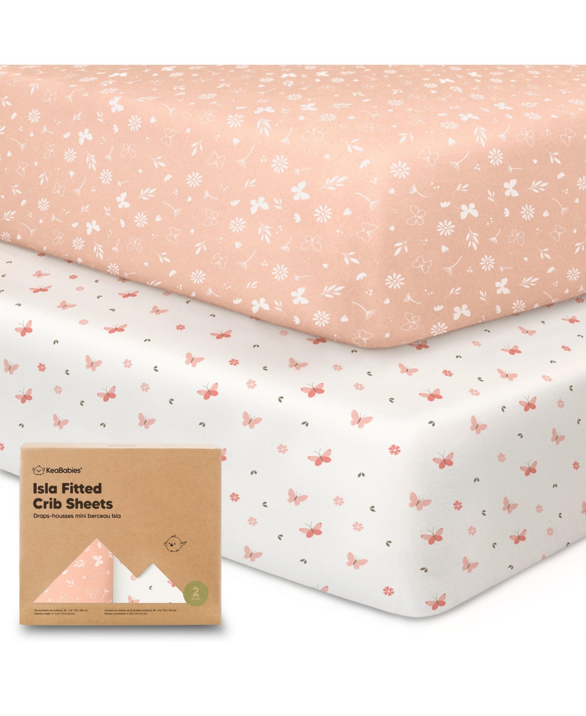 2pk Fitted Crib Sheets for Boys, Girls, Organic Baby Crib Sheet, Standard Nursery Crib Sheet Cover - Butterflies