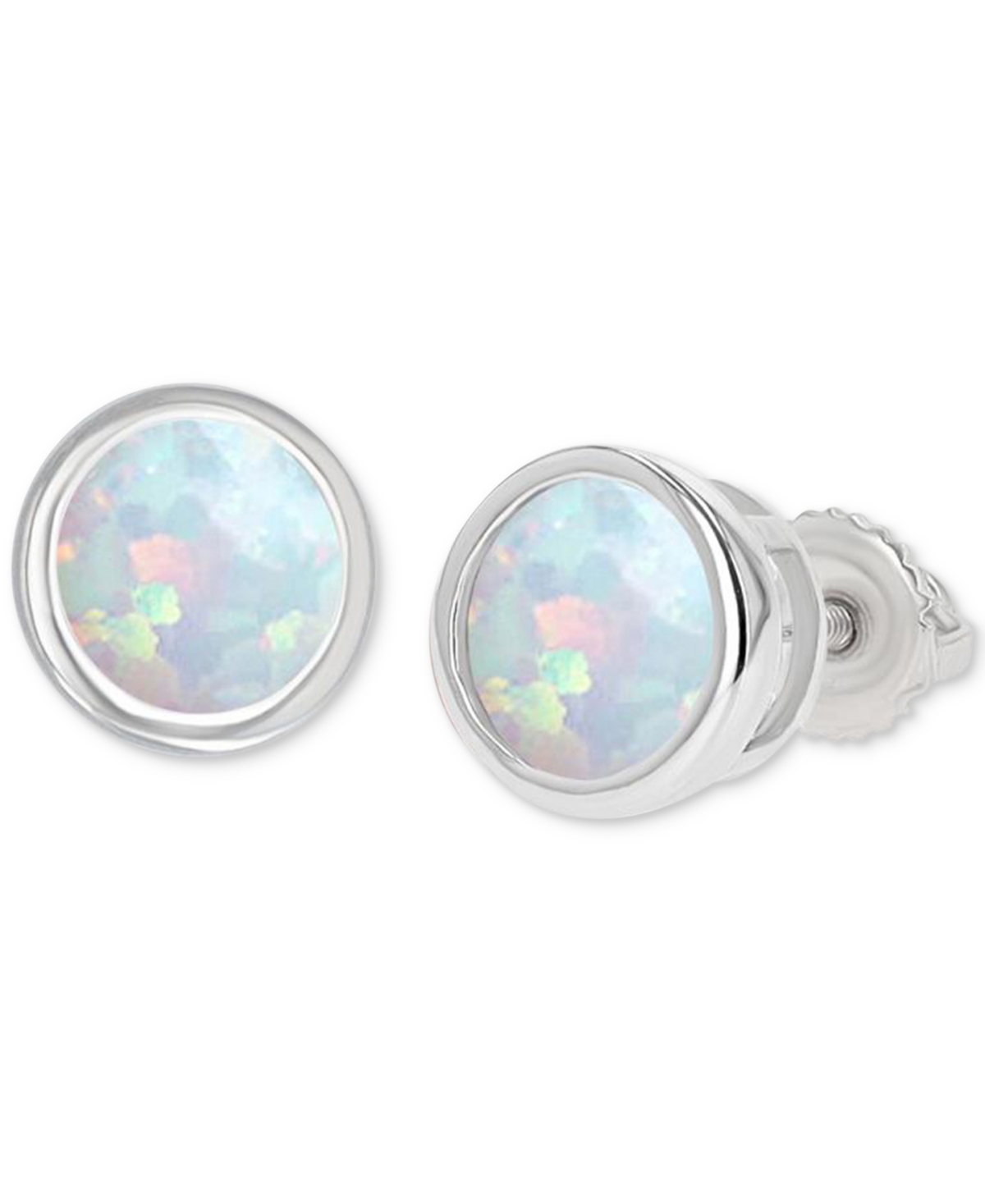 Shop Macy's Lab-grown Opal Bezel-set Solitaire Stud Earrings (1/3 Ct. T.w.) In Silver