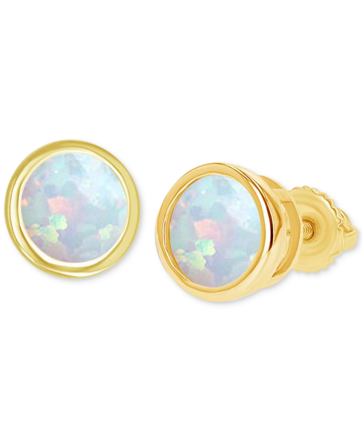 Shop Macy's Lab-grown Opal Bezel-set Solitaire Stud Earrings (1/3 Ct. T.w.) In Gold