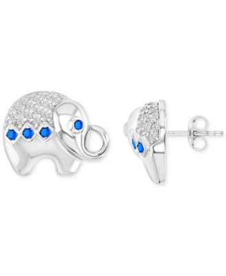 Macy's - Black Spinel (1/4 ct. t.w.) & Lab-Grown White Sapphire (1/10 ct. t.w.) Elephant Stud Earrings in Sterling Silver (Also in Lab-Grown Ruby & Lab-Grown Blue Spinel)