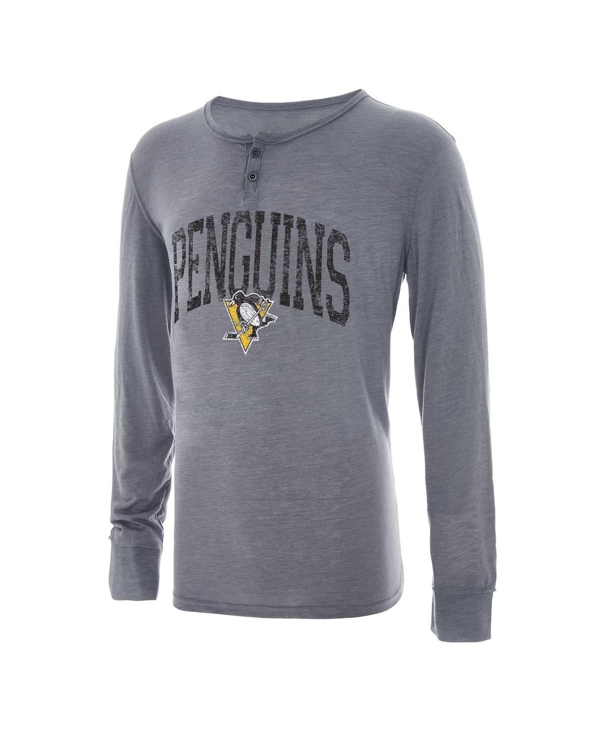 Men's Concepts Sport Gray Distressed Pittsburgh Penguins Takeaway Henley Long Sleeve T-shirt - Gray