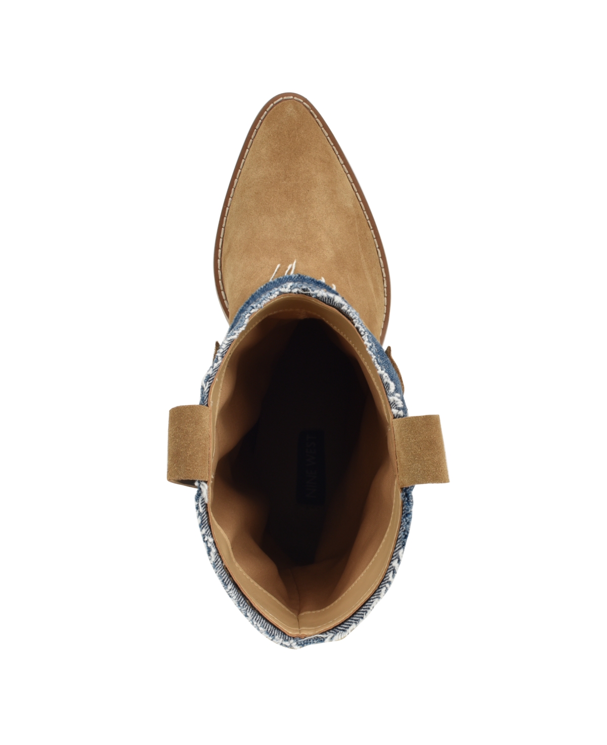 Nine West Women's Ringer Block Heel Pointy Toe Western Boots - Blue Denim- Suede, Textil