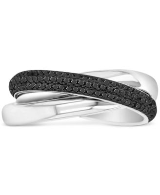 Macy's - Black Spinel & Polished Band Crossover Statement Ring (1-1/4 ct. t.w.) in Sterling Silver