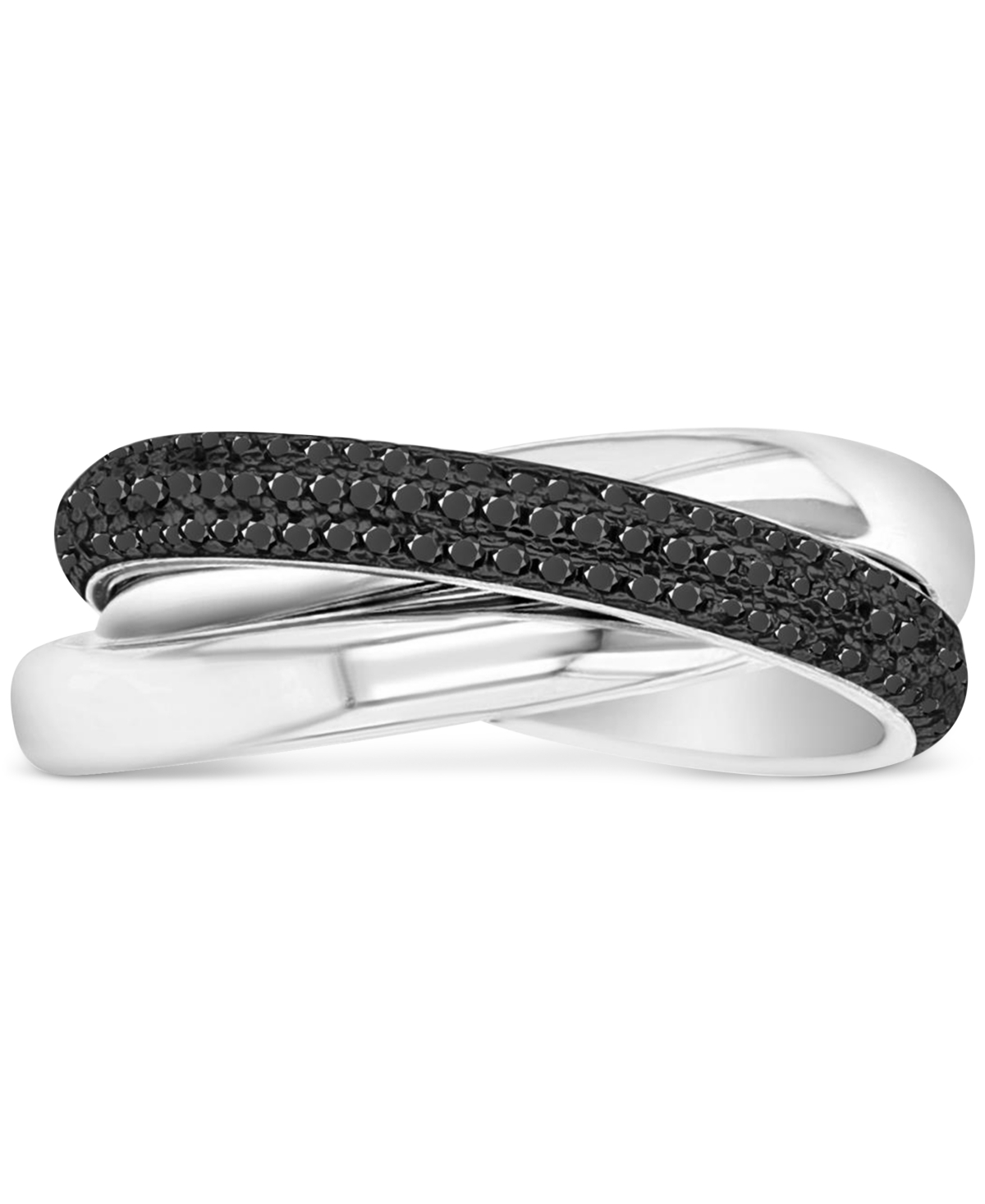 Shop Macy's Black Spinel & Polished Band Crossover Statement Ring (1-1/4 Ct. T.w.) In Sterling Silver