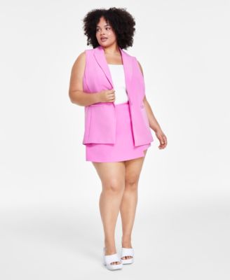 Bar Iii Plus Size Single Breasted Vest Square Neck Sleeveless Tank Top Back Zip Woven Mini Skort Created For In Wild Pink