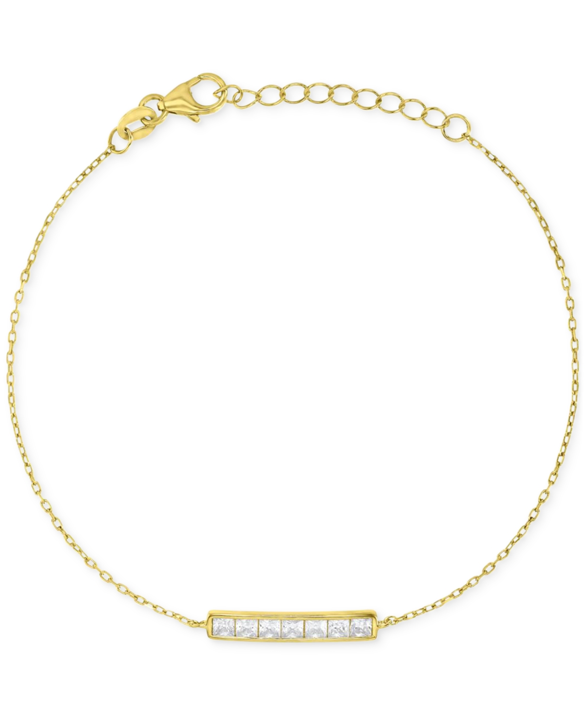 Shop Macy's Cubic Zirconia Princess-cut Bar Cable Link Chain Bracelet In Gold