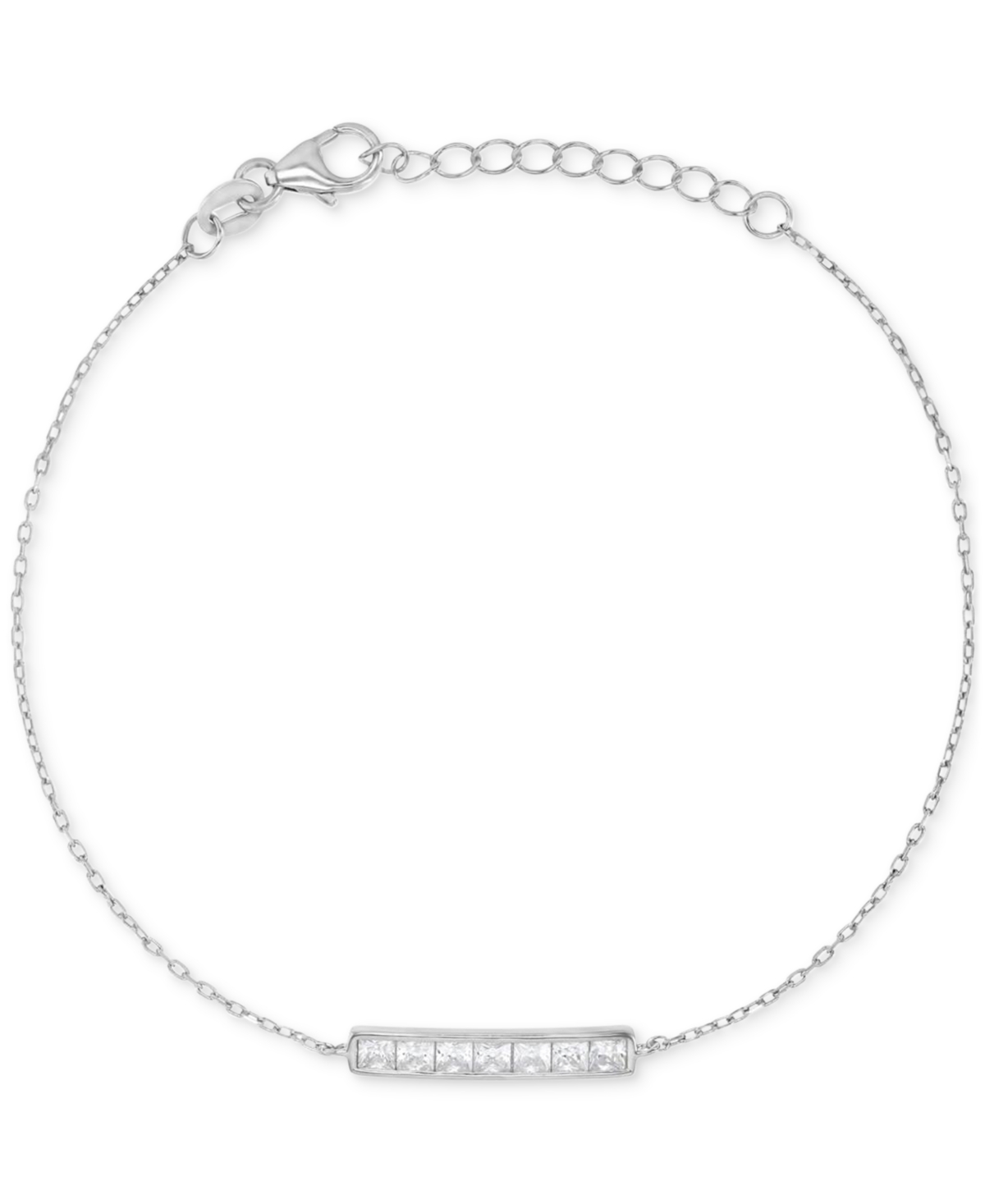 Shop Macy's Cubic Zirconia Princess-cut Bar Cable Link Chain Bracelet In Silver