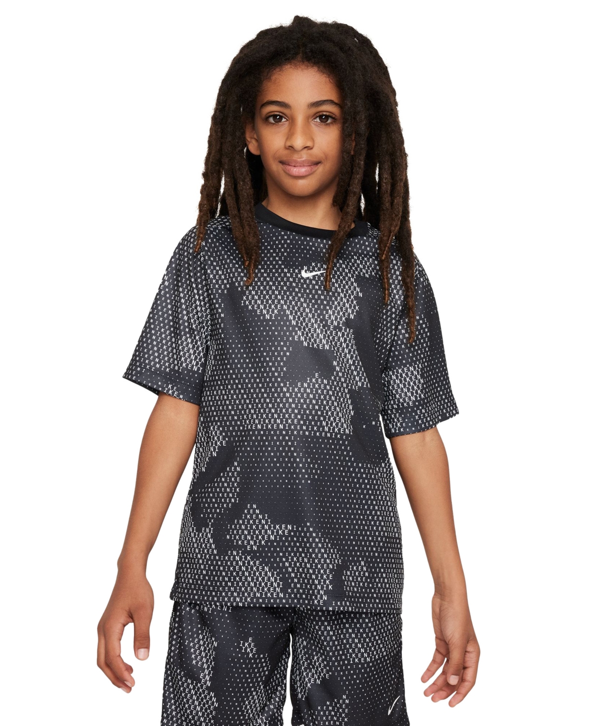 Shop Nike Big Boys Multi Dri-fit Short-sleeve Printed Top In Black,white