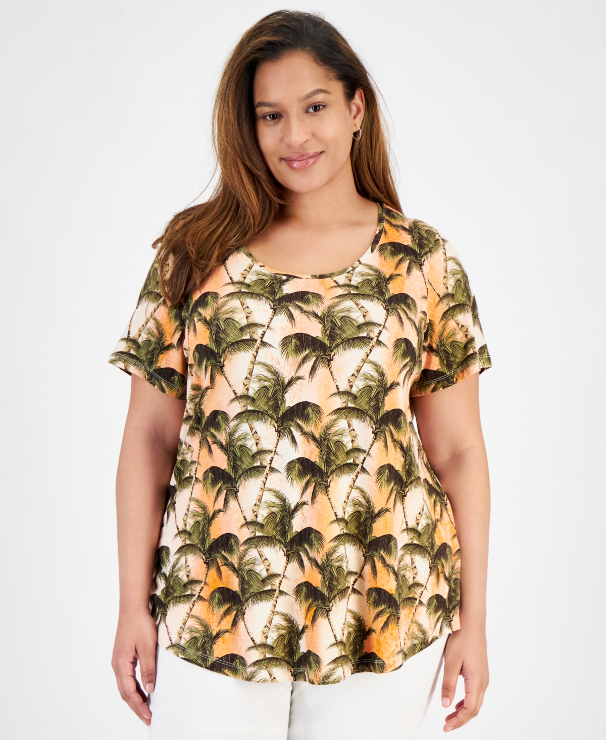 Shop Jm Collection Plus Size Tropical Overlay Short-sleeve Top, Created For Macy's In Sante Fe Sun Combo