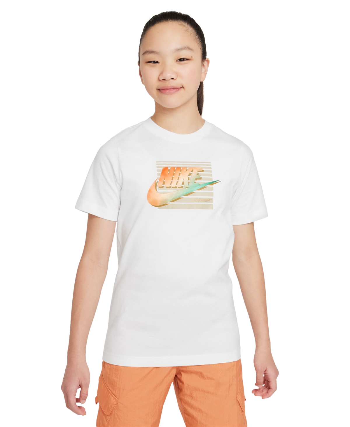 Nike Big Kids Sportswear Cotton Logo Graphic T-shirt In White