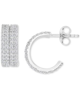 Macy's - Cubic Zirconia Pav&eacute; Four Row Extra Small Huggie Hoop Earrings, 0.49"