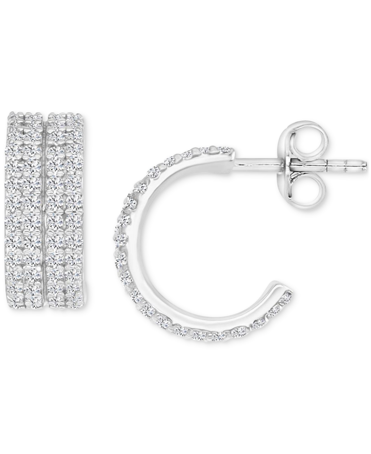 Shop Macy's Cubic Zirconia Pave Four Row Extra Small Huggie Hoop Earrings, 0.49" In Silver