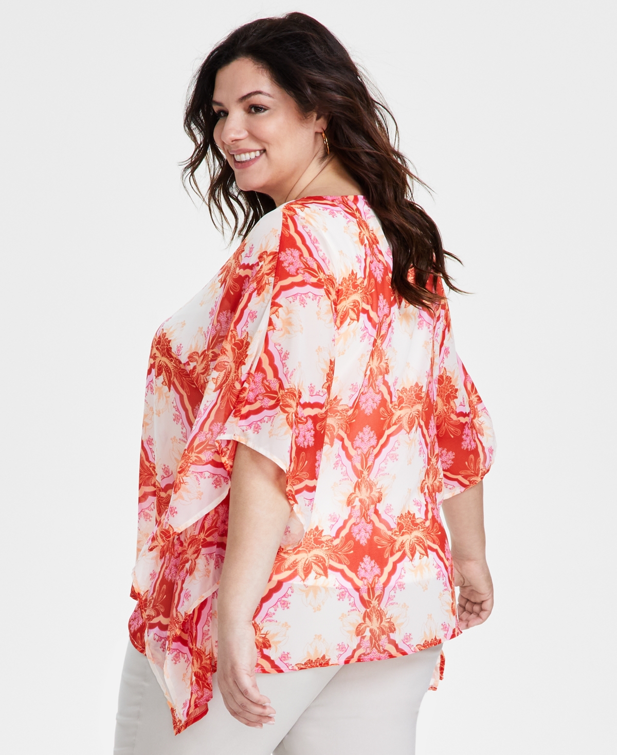Shop Jm Collection Plus Size Lacey Lush Lace-up Poncho, Created For Macy's In Pumpkin Seed Combo