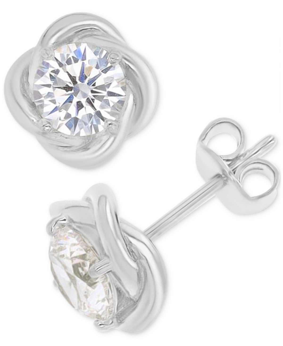 Shop Macy's Cubic Zirconia Solitaire Love Knot Frame Stud Earrings In Silver
