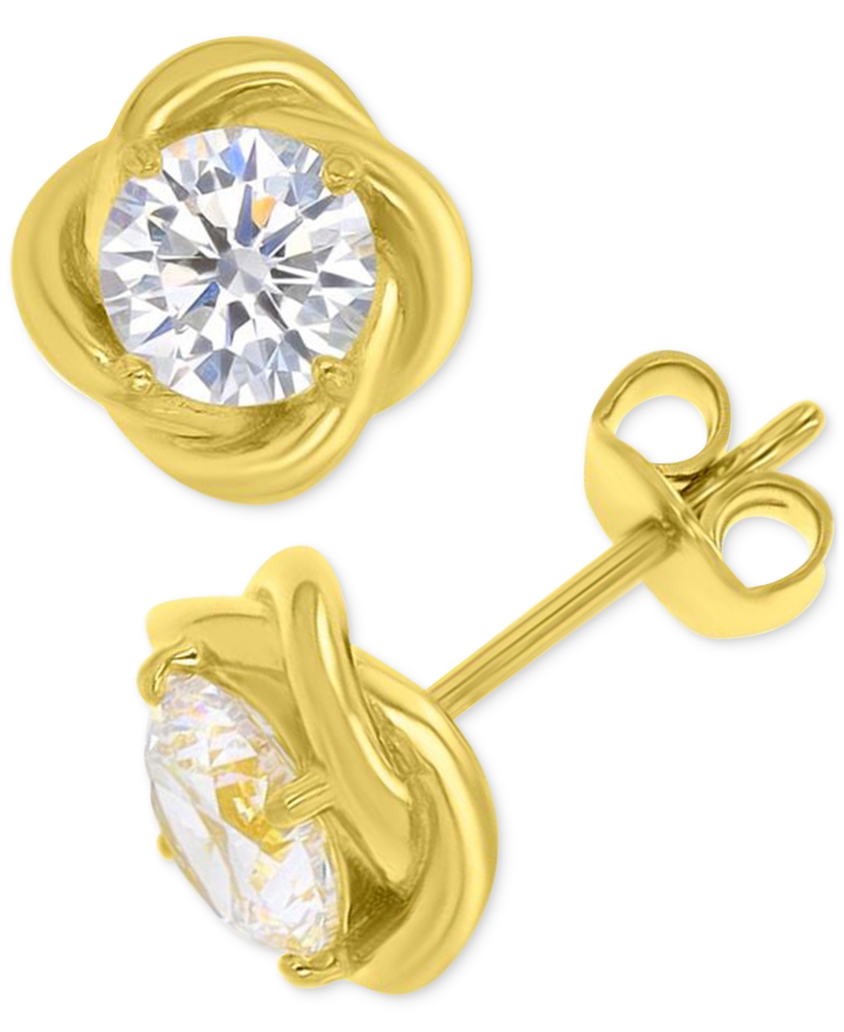 Cubic Zirconia Solitaire Love Knot Frame Stud Earrings - Gold