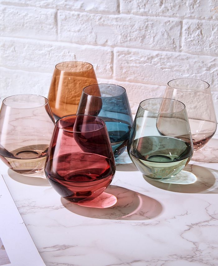 The Wine Savant Pastel Colored Stemless Crystal Wine Glasses, Set of 6