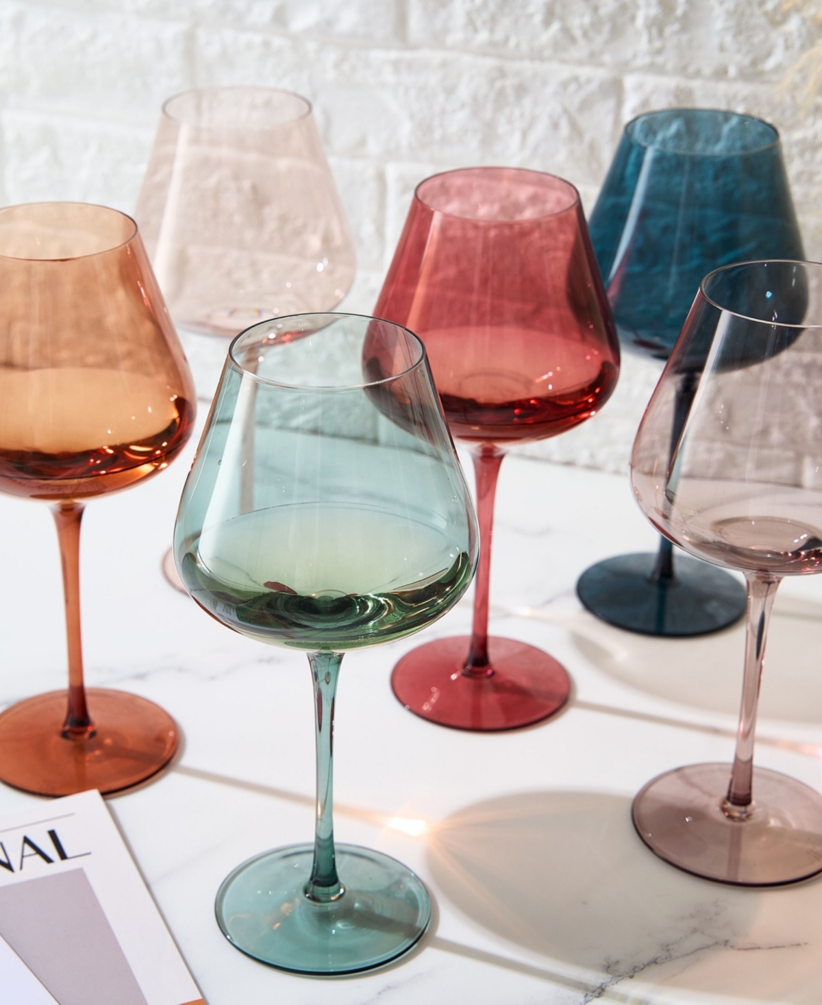 The Wine Savant Pastel Large Colored Crystal Wine Glass, Set Of 6 In Multicolored