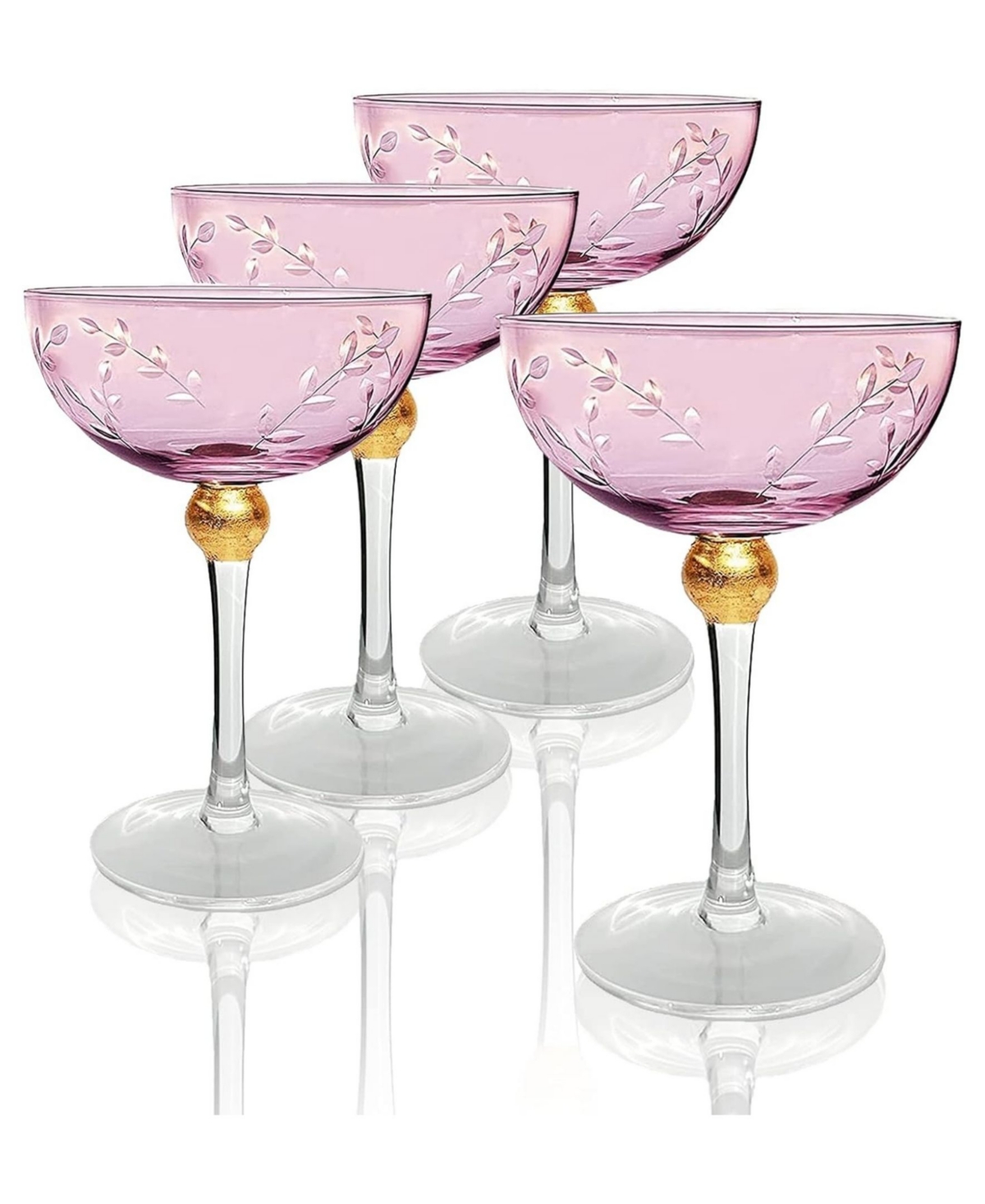 Shop The Wine Savant Pallo Tinted Glass Crystal Champagne Saucer, 9 oz Set Of 4 In Pink,gold