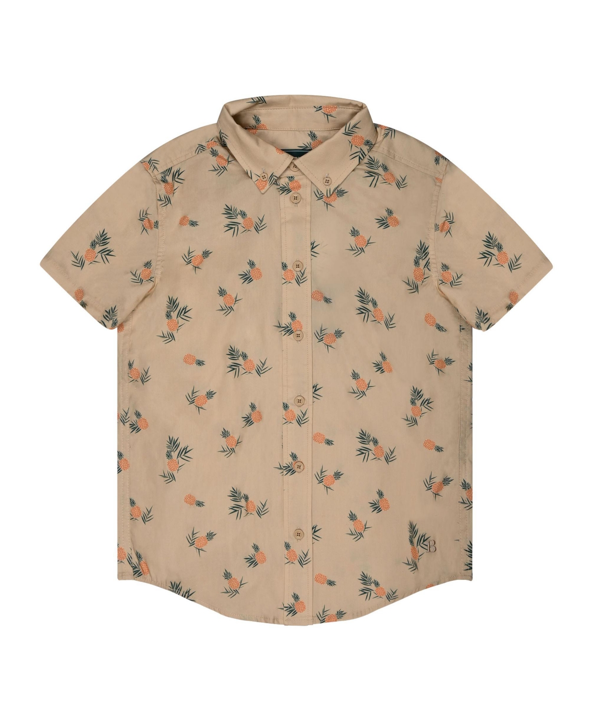 Brooks Brothers Kids' Big Boys Pineapple Print Woven Short Sleeve Poplin Shirt In Safari