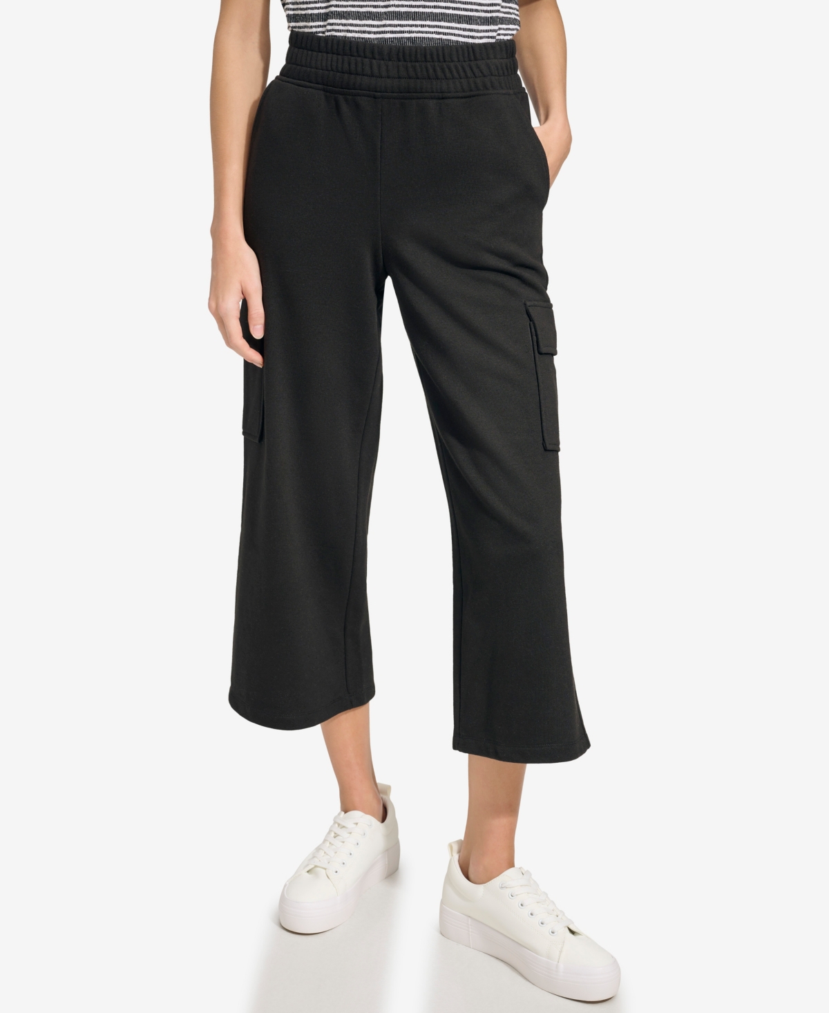 Shop Marc New York Andrew Marc Sport Women's French Terry Cropped Cargo Pants In Black