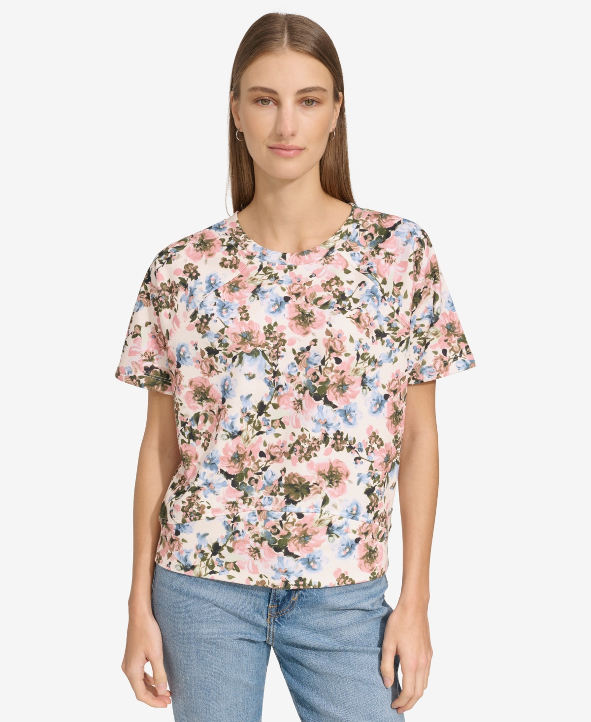 Andrew Marc Sport Women's Short-Sleeve French Terry Top - Rose Mixed Floral