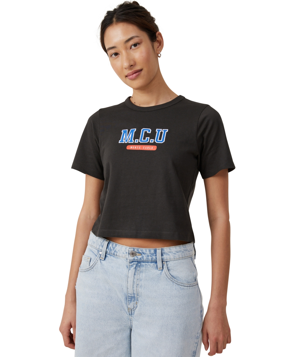 Shop Cotton On Women's Crop Regular T-shirt In Mcu,washed Black