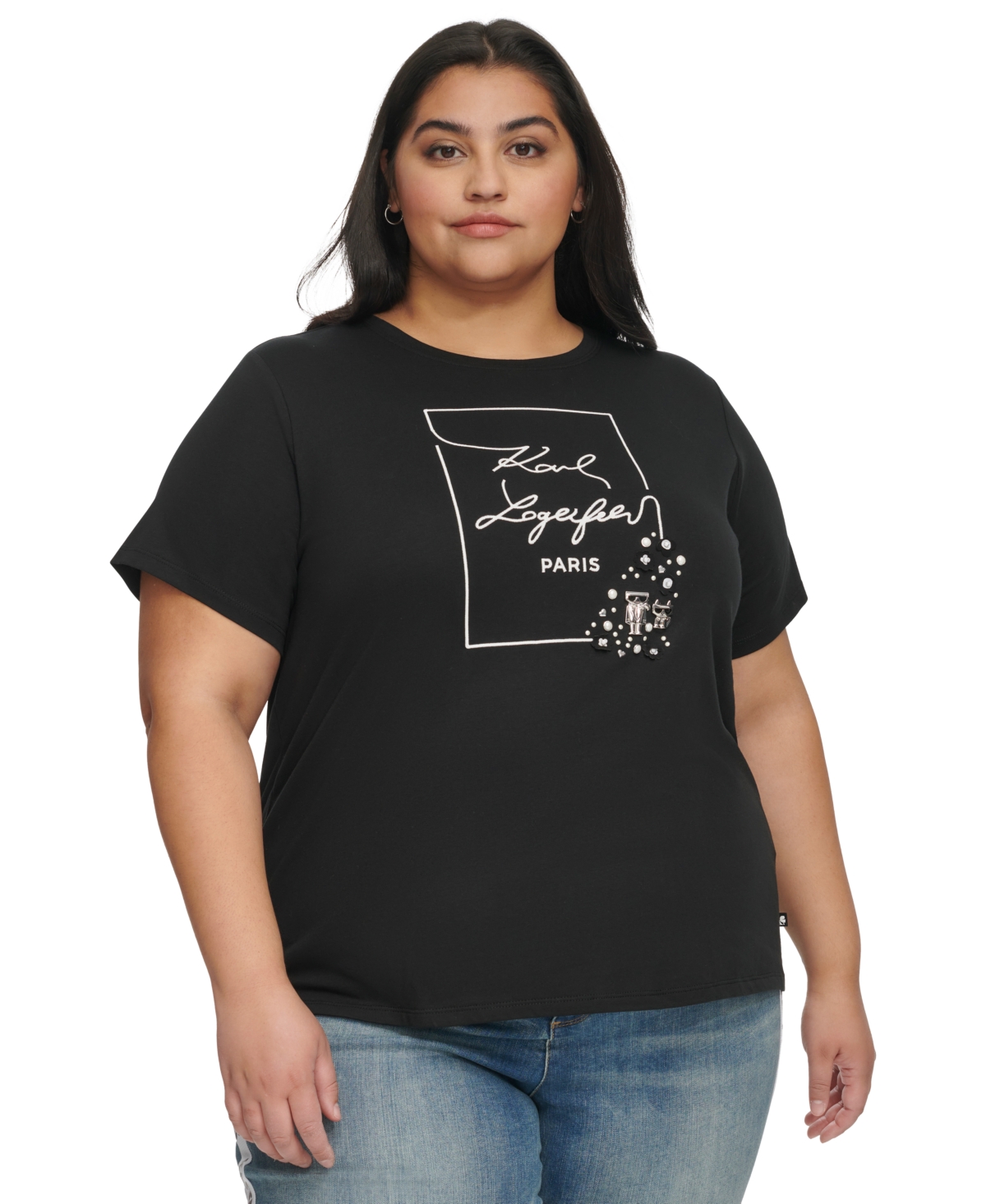 Shop Karl Lagerfeld Plus Size Pin Logo Short-sleeve T-shirt, First@macy's In Black