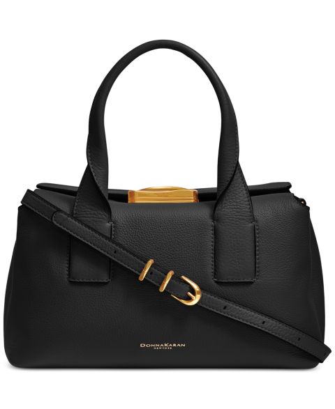 Женская сумка Donna Karan New York Amagansett Soft-Rolled Leather Medium Satchel Handbag, цвет: Чёрный / Золотой