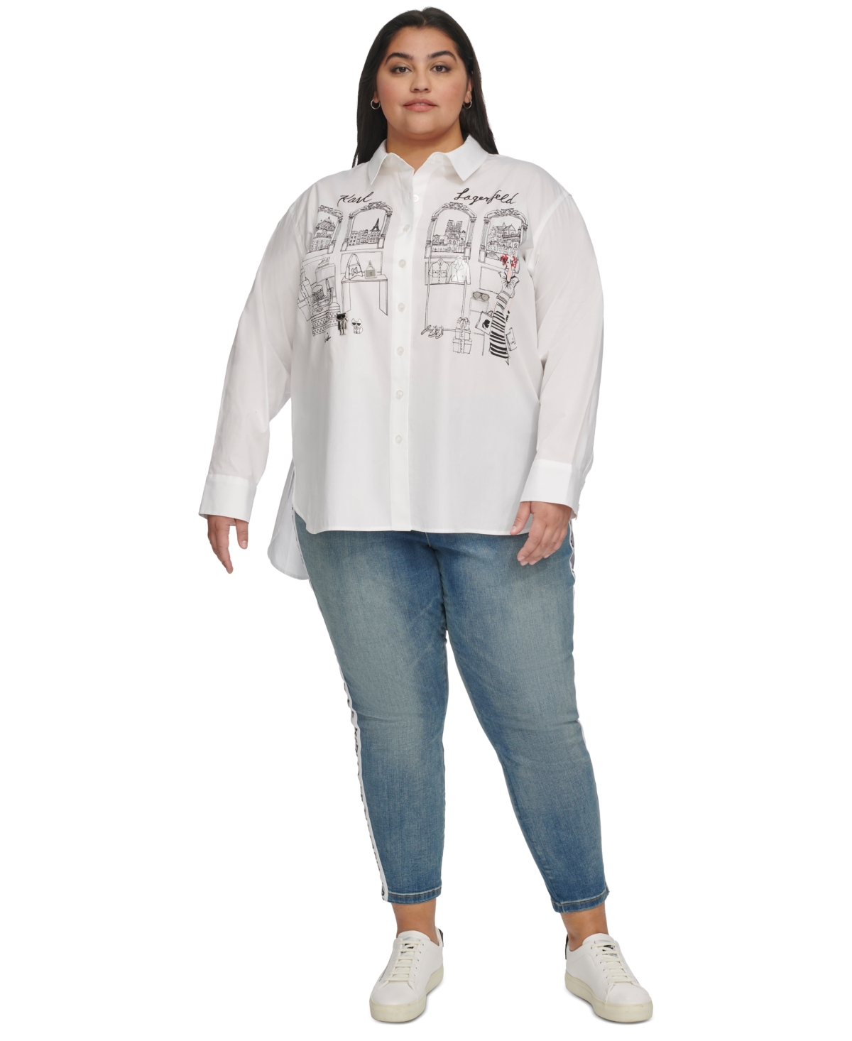 Karl Lagerfeld Paris Plus Size City Scene Cotton Shirt, First@Macy's