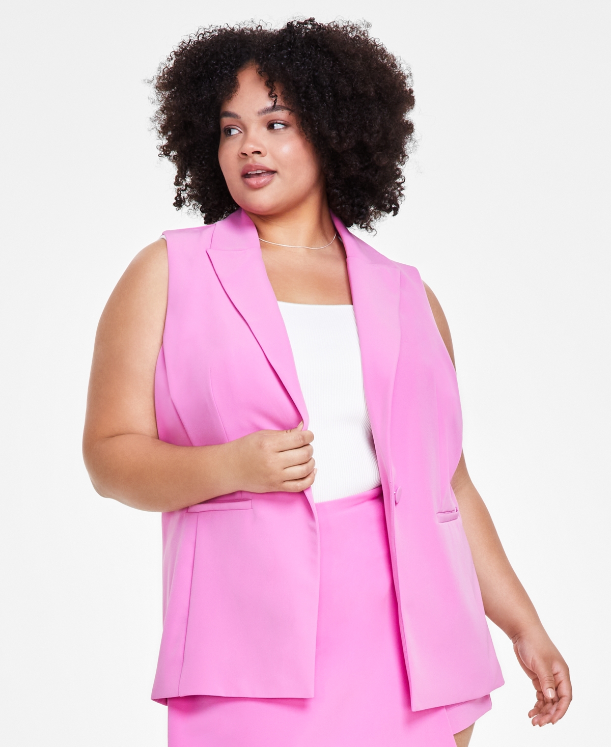 Bar Iii Trendy Plus Size Single-breasted Vest, Created For Macy's In Wild Pink