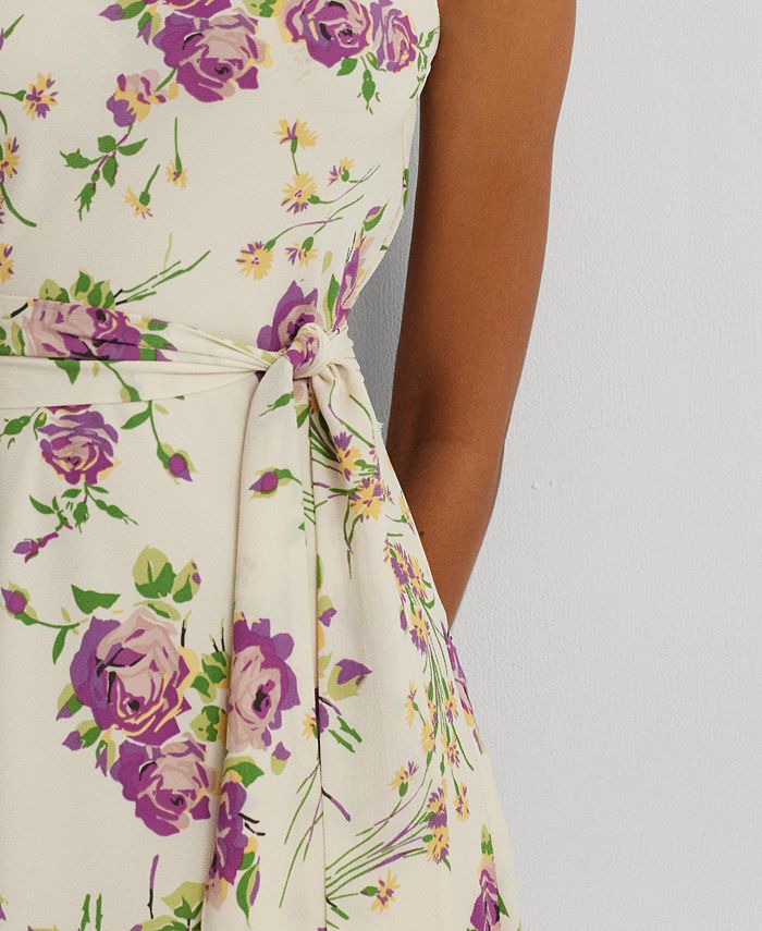 Ralph Lauren Women's Floral Belted Crepe Dress Black Size 10