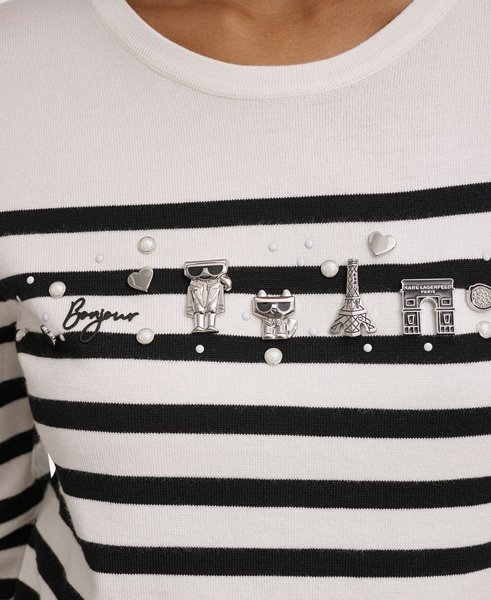 Karl Lagerfeld Paris Womens Embellished Pullover Sweater