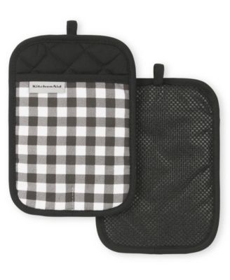 KitchenAid Gingham Pot Holder 2-Pack Set, 7" x 10" - Onyx Black