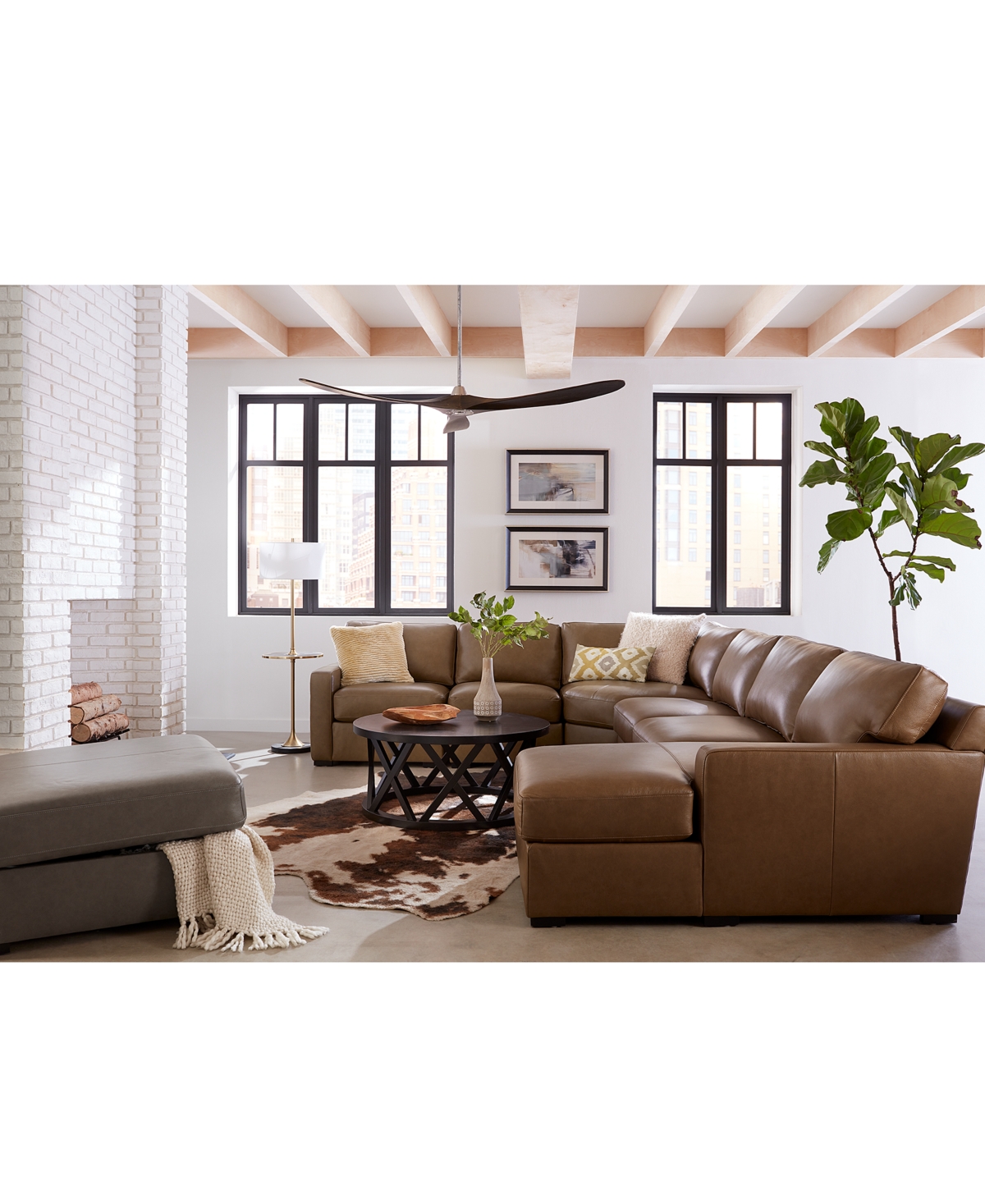 Shop Macy's Radley 129" 6-pc. Leather Square Corner Modular Chaise Sectional, Created For  In Anthracite