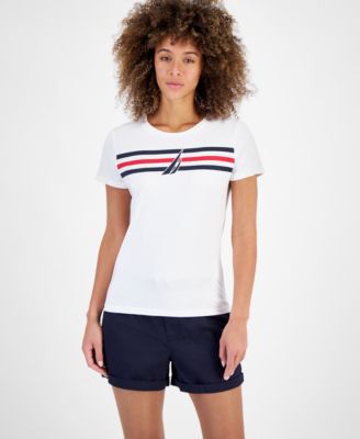 Nautica Girls' Short Sleeve Graphic Top - Off The Shoulder Knit Yarn Dye Tee For Summer 5 thumbnail image