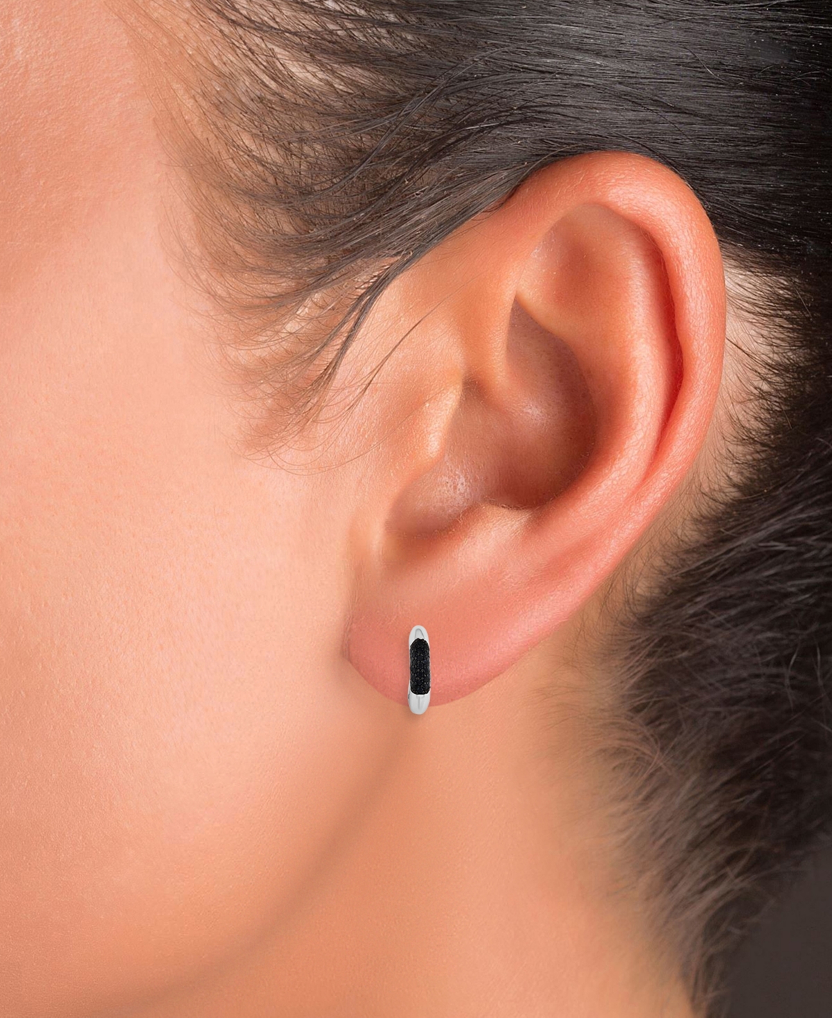 Macy's Black Spinel Wide Width Small Huggie Hoop Earrings (1/2 Ct. T.w.) In Sterling Silver, 0.55" In Black Spinel