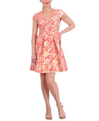 Vince Camuto - Women's Jacquard Cap-Sleeve Fit & Flare Dress