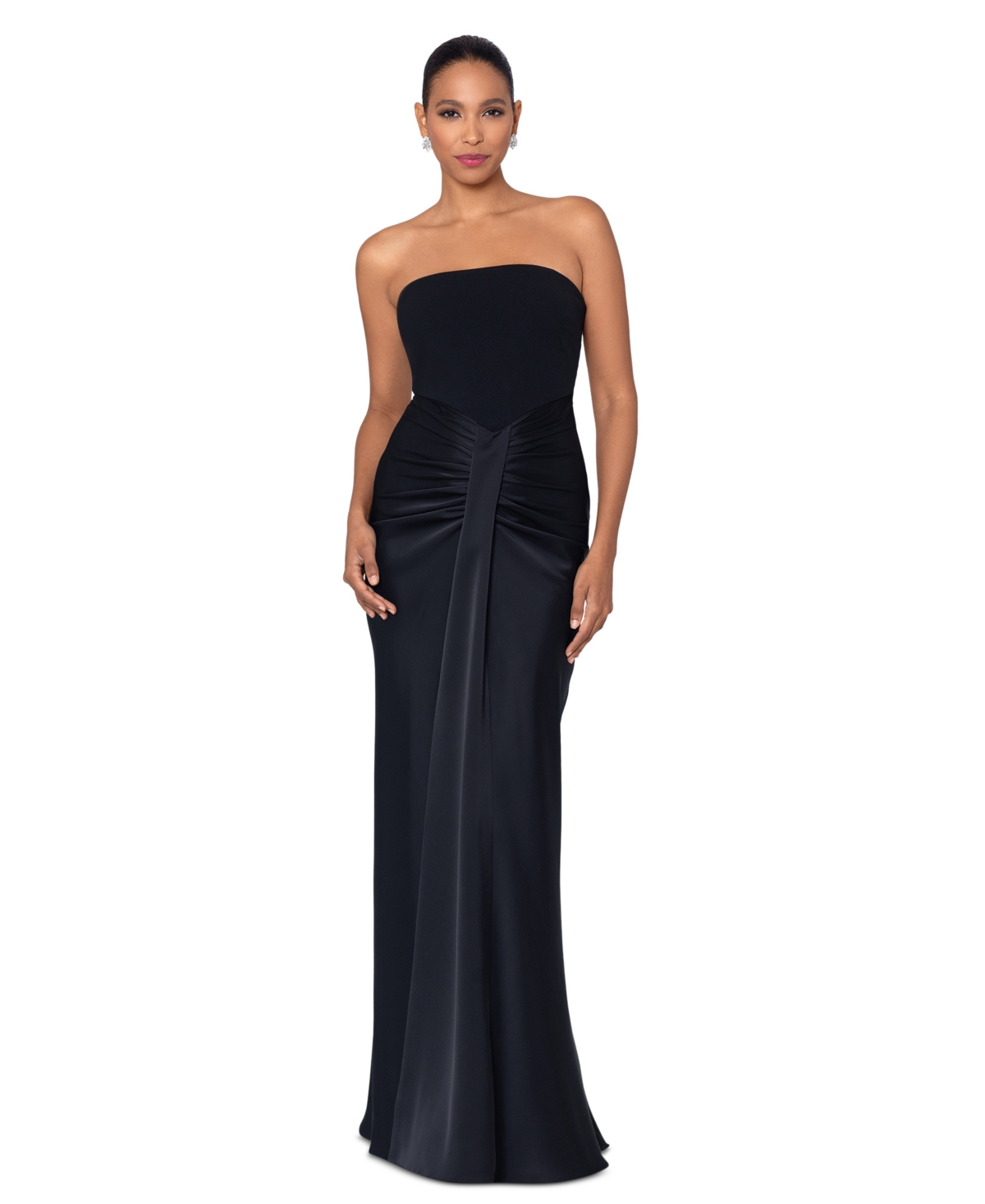 Betsy & Adam Women's Ruched Strapless Gown In Black