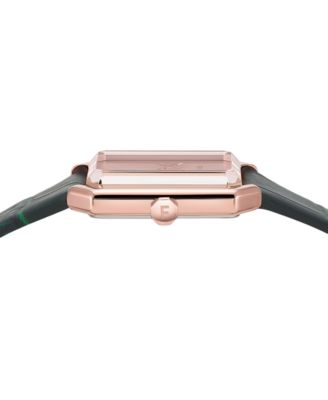 Salvatore Women's Swiss Green Leather Strap Watch 27x34mm