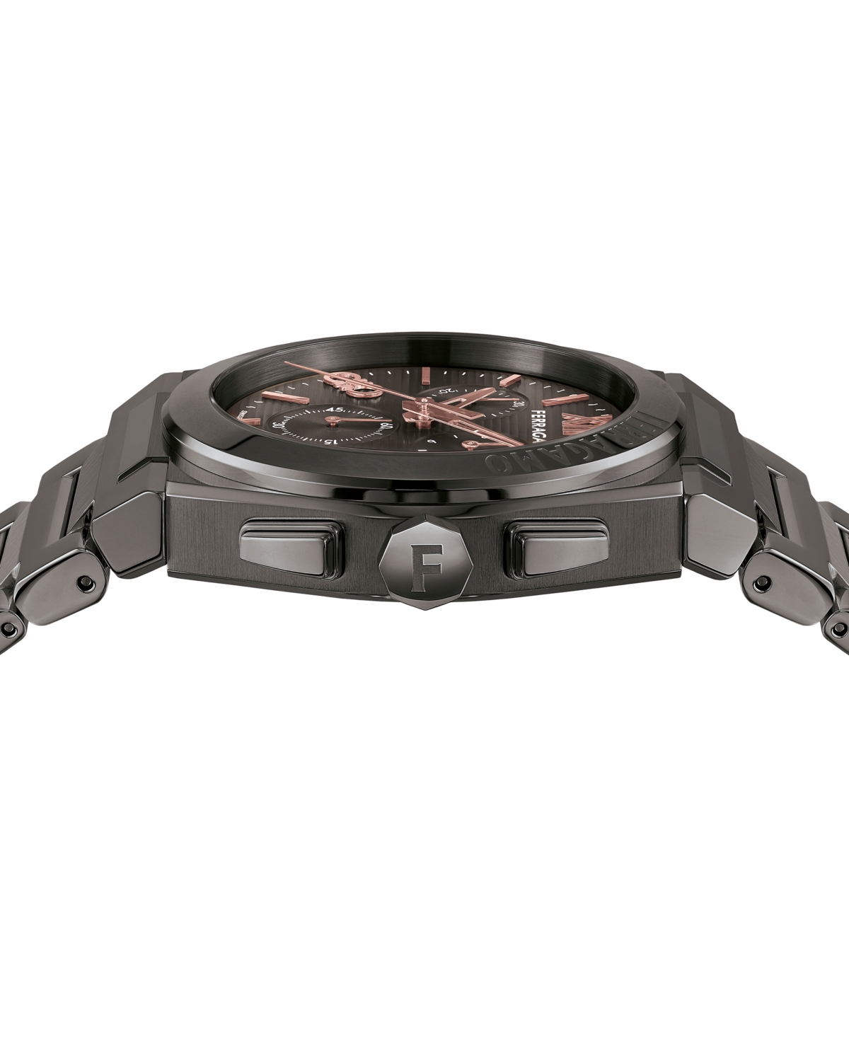 Shop Ferragamo Salvatore  Men's Swiss Chronograph Gunmetal Ion Plated Stainless Steel Bracelet Watch 42mm