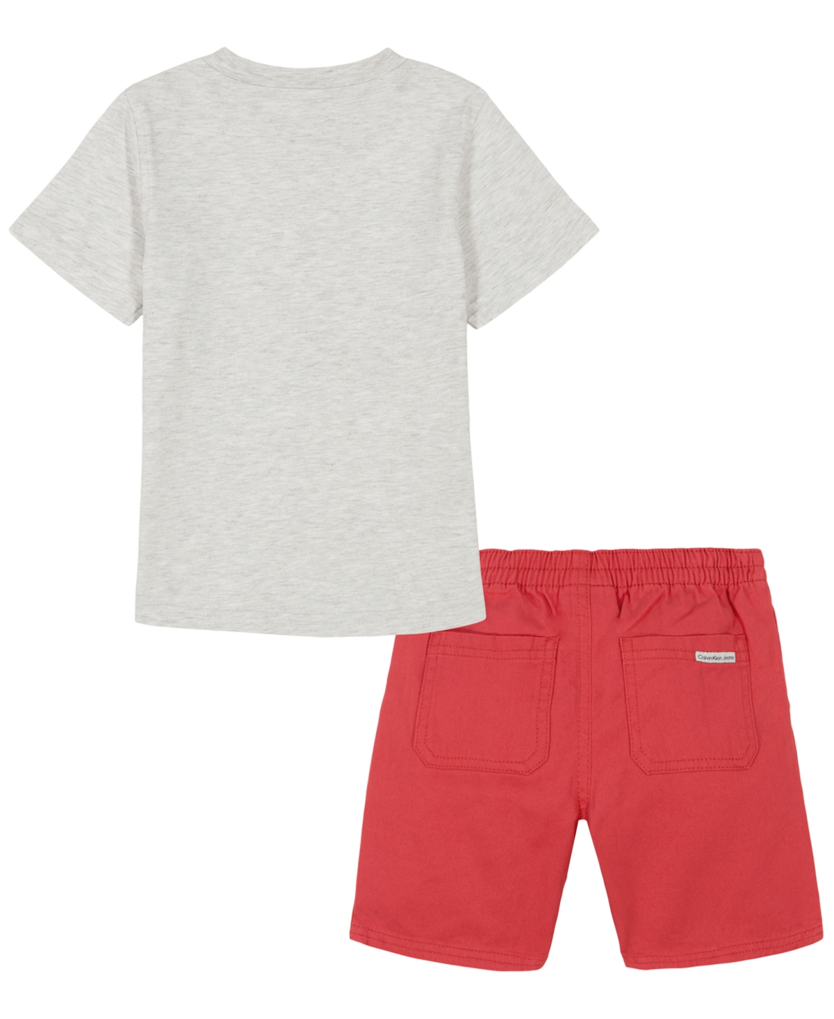 Shop Calvin Klein Little Boys Repeat Logo V-neck T-shirt And Twill Shorts In Gray,red