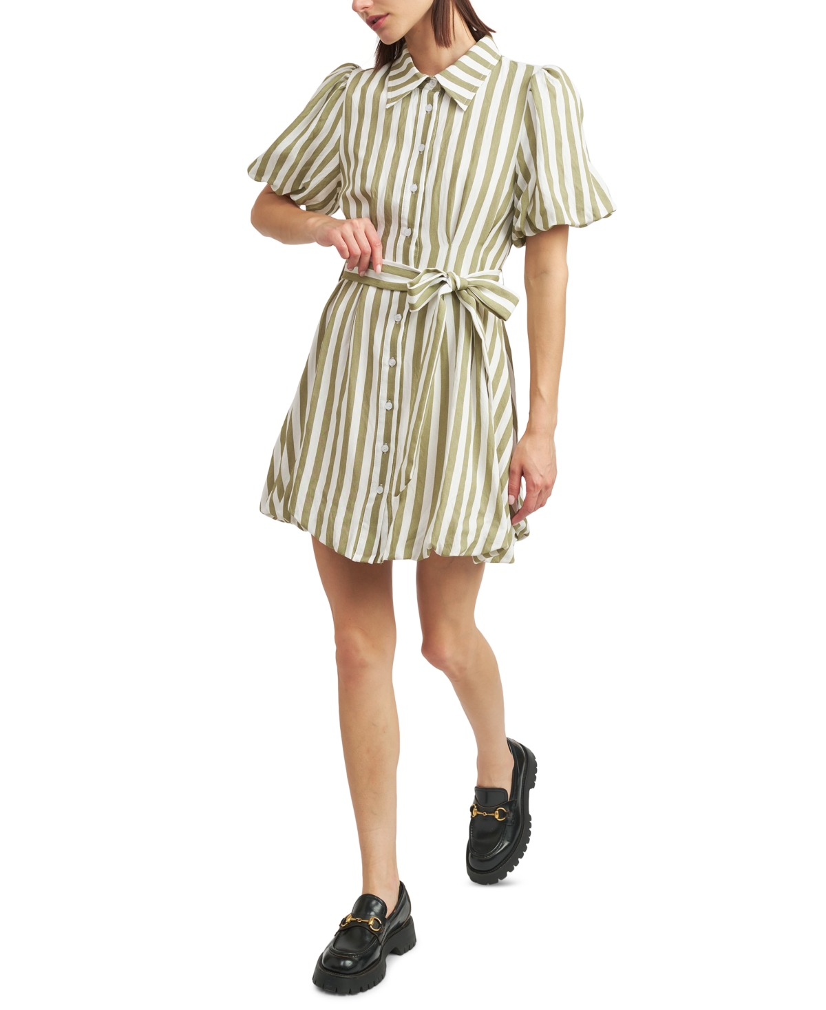 Shop En Saison Women's Cece Striped Shirtdress In Sage Stripe
